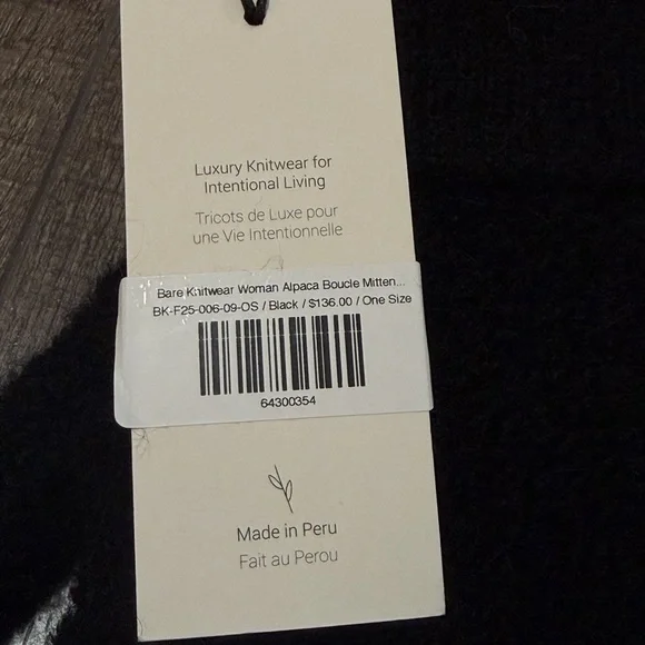 NWT Bare Knitwear Alpaca Boucle Mittens in Classic - Black - Picture 9 of 9